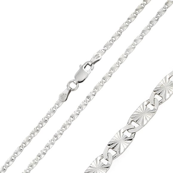 Sterling Silver 925 Rhodium Plated DC Oval Flat Confetti 050 Chain 2.4mm